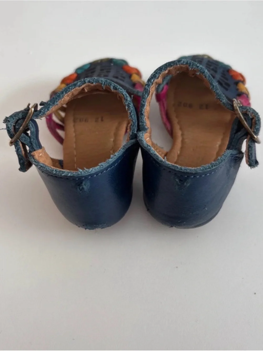Kids Navy Leather Mary Jane Sandals with Multicolor Braided Accents 2